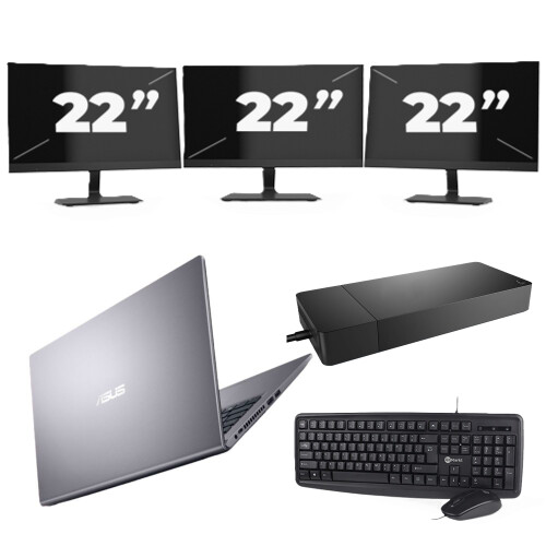 Refurbished Asus Vivobook x515JA - Intel Core i5-10e Generatie - 15 inch - 16GB RAM - 256GB SSD - Windows 11 Home + 3x 22 inch Monitor Tweedehands