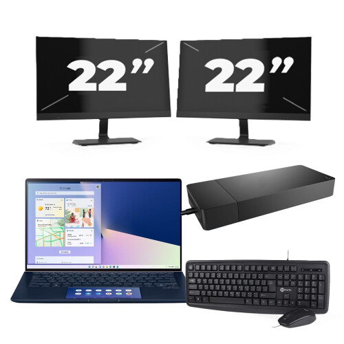 Refurbished Asus ZenBook 14 UX434 - Intel Core i5-10e Generatie - 14 inch - 8GB RAM - 256GB SSD - Windows 11 Home + 2x 22 inch Monitor Tweedehands