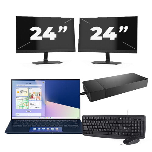 Refurbished Asus ZenBook 14 UX434 - Intel Core i5-10e Generatie - 14 inch - 8GB RAM - 256GB SSD - Windows 11 Home + 2x 24 inch Monitor Tweedehands