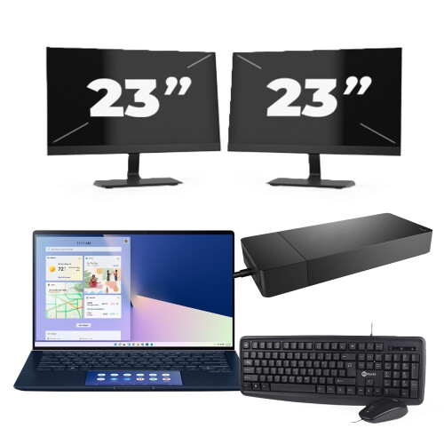 Refurbished Asus ZenBook 14 UX434 - Intel Core i5-10e Generatie - 14 inch - 8GB RAM - 256GB SSD - Windows 11 Home + 2x 23 inch Monitor Tweedehands