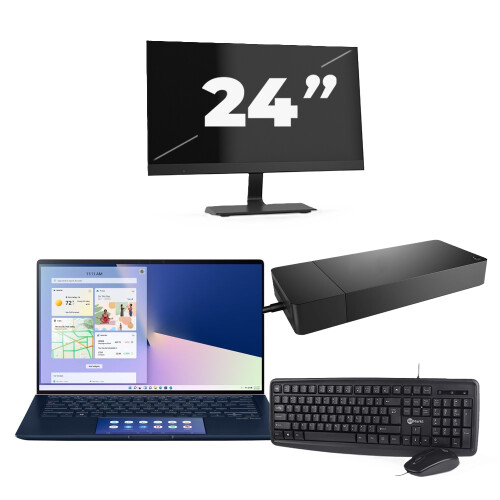 Refurbished Asus ZenBook 14 UX434 - Intel Core i5-10e Generatie - 14 inch - 8GB RAM - 256GB SSD - Windows 11 Home + 1x 24 inch Monitor Tweedehands