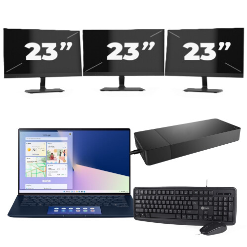 Refurbished Asus ZenBook 14 UX434 - Intel Core i5-10e Generatie - 14 inch - 8GB RAM - 256GB SSD - Windows 11 Home + 3x 23 inch Monitor Tweedehands