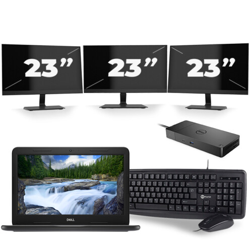 Refurbished Dell Latitude 3300 - Intel Core i3-7e Generatie - 13 inch - 8GB RAM - 256GB SSD - Windows 11 + 3x 23 inch Monitor Tweedehands