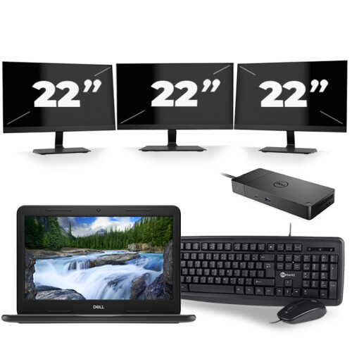 Refurbished Dell Latitude 3300 - Intel Core i3-7e Generatie - 13 inch - 8GB RAM - 256GB SSD - Windows 11 + 3x 22 inch Monitor Tweedehands