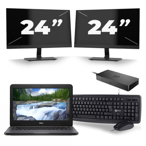 Refurbished Dell Latitude 3310 - Intel Core i3-8e Generatie - 13 inch - 8GB RAM - 256GB SSD - Windows 11 + 2x 24 inch Monitor Tweedehands