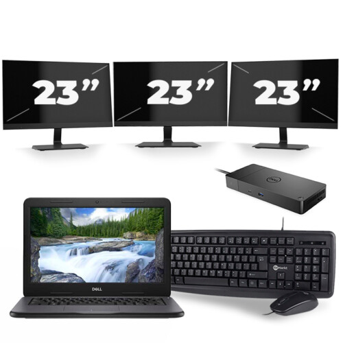 Refurbished Dell Latitude 3310 - Intel Core i3-8e Generatie - 13 inch - 8GB RAM - 256GB SSD - Windows 11 + 3x 23 inch Monitor Tweedehands