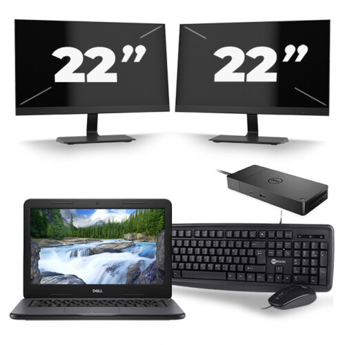 Refurbished Dell Latitude 3310 - Intel Core i3-8e Generatie - 13 inch - 8GB RAM - 256GB SSD - Windows 11 + 2x 22 inch Monitor Tweedehands