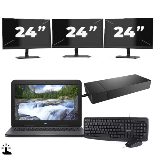 Refurbished Dell Latitude 3310 - Intel Core i3-8e Generatie - 13 inch - Touch - 8GB RAM - 256GB SSD - Windows 11 Home + 3x 24 inch Monitor Tweedehands