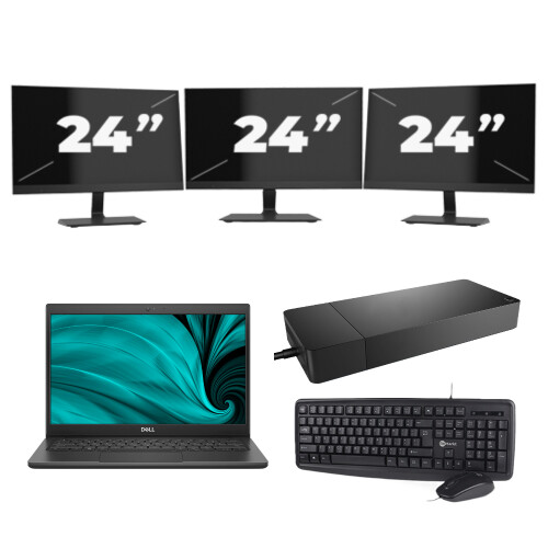 Refurbished Dell Latitude 3420 - Intel Core i3-11e Generatie - 14 inch - 16GB RAM - 256GB SSD - Windows 11 Home + 3x 24 inch Monitor Tweedehands