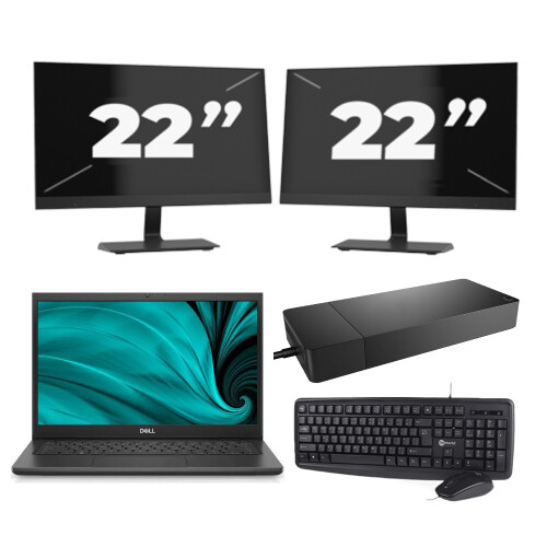Refurbished Dell Latitude 3430 - Intel Core i3-12e Generatie - 14 inch - 8GB RAM - 256GB SSD - Windows 11 Home + 2x 22 inch Monitor Tweedehands