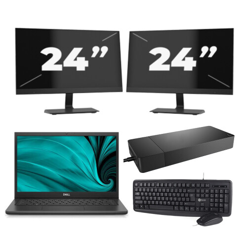 Refurbished Dell Latitude 3430 - Intel Core i3-12e Generatie - 14 inch - 8GB RAM - 256GB SSD - Windows 11 Home + 2x 24 inch Monitor Tweedehands
