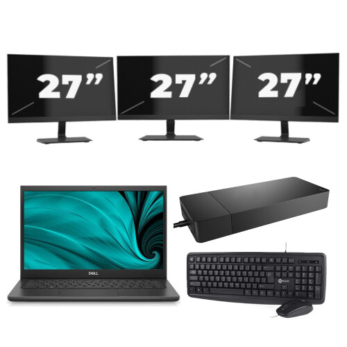 Refurbished Dell Latitude 3430 - Intel Core i3-12e Generatie - 14 inch - 8GB RAM - 256GB SSD - Windows 11 Home + 3x 27 inch Monitor Tweedehands