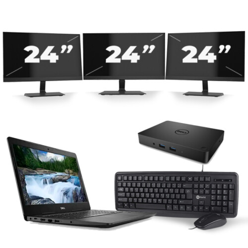 Refurbished Dell Latitude 3490 - Intel Core i3-8e Generatie - 14 inch - 8GB RAM - 256GB SSD - Windows 11 + 3x 24 inch Monitor Tweedehands