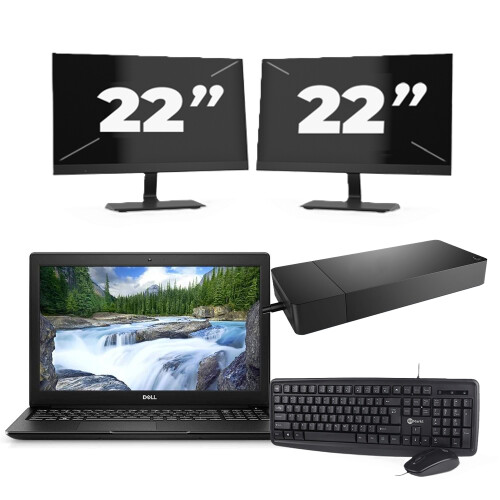 Refurbished Dell Latitude 3500 - Intel Core i5-8e Generatie - 15 inch - 16GB RAM - 256GB SSD - Windows 11 Home + 2x 22 inch Monitor Tweedehands