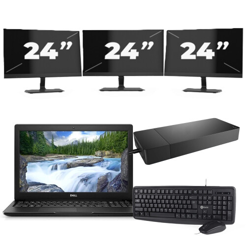 Refurbished Dell Latitude 3500 - Intel Core i5-8e Generatie - 15 inch - 16GB RAM - 256GB SSD - Windows 11 Home + 3x 24 inch Monitor Tweedehands