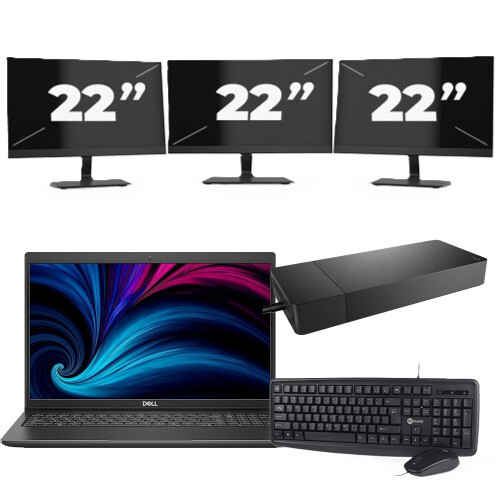 Refurbished Dell Latitude 3520 - Intel Core i5-11e Generatie - 15 inch - 16GB RAM - 256GB SSD - Windows 11 Home + 3x 22 inch Monitor Tweedehands