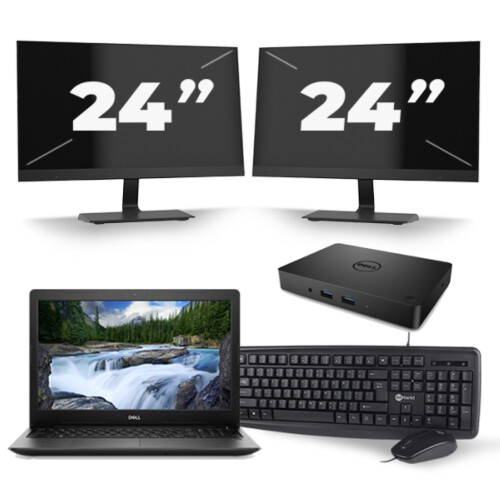 Refurbished Dell Latitude 3590 - Intel Core i5-7e Generatie - 15 inch - 8GB RAM - 256GB SSD - Windows 11 + 2x 24 inch Monitor Tweedehands