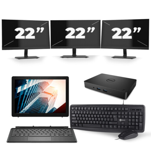 Refurbished Dell Latitude 5285 - Intel Core i5-7e Generatie - 12 inch - 8GB RAM - 256GB SSD - Windows 11 + 3x 22 inch Monitor Tweedehands