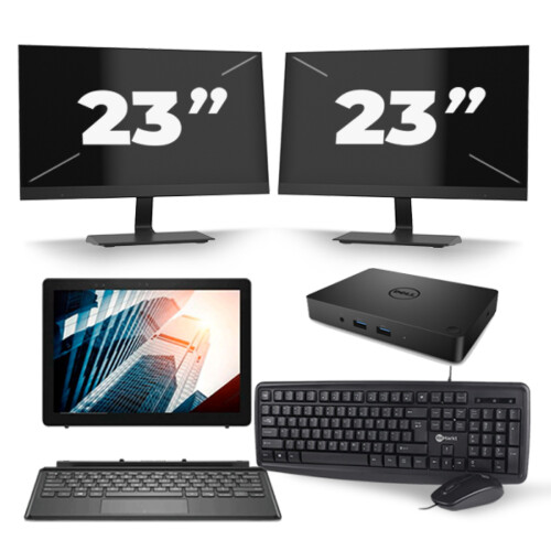 Refurbished Dell Latitude 5285 - Intel Core i5-7e Generatie - 12 inch - 8GB RAM - 256GB SSD - Windows 11 + 2x 23 inch Monitor Tweedehands