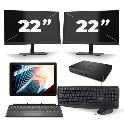 Refurbished Dell Latitude 5285 - Intel Core i5-7e Generatie - 12 inch - 8GB RAM - 256GB SSD - Windows 11 + 2x 22 inch Monitor Tweedehands