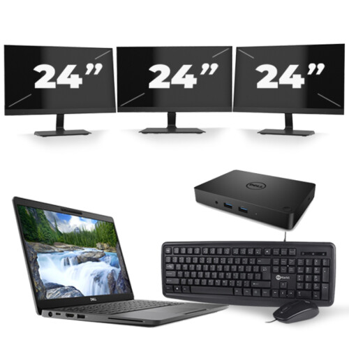 Refurbished Dell Latitude 5300 - Intel Core i7-8e Generatie - 13 inch - 16GB RAM - 256GB SSD - Windows 11 + 3x 24 inch Monitor Tweedehands