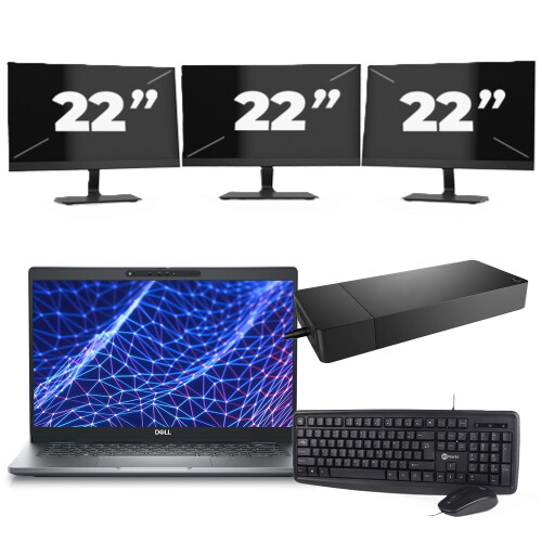 Refurbished Dell Latitude 5330 - Intel Core i7-12e Generatie - 13 inch - 16GB RAM - 256GB SSD - Windows 11 Home + 3x 22 inch Monitor