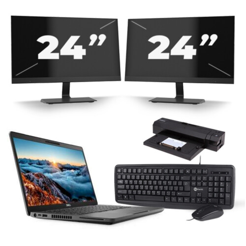 Refurbished Dell Latitude 5400 - Intel Core i5-8e Generatie - 14 inch - 16GB RAM - 256GB SSD - Windows 11 + 2x 24 inch Monitor Tweedehands