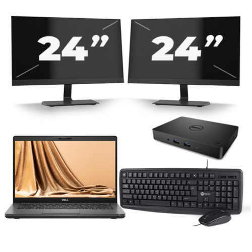Refurbished Dell Latitude 5401 - Intel Core i5-9e Generatie - 14 inch - 16GB RAM - 256GB SSD - Windows 11 + 2x 24 inch Monitor Tweedehands