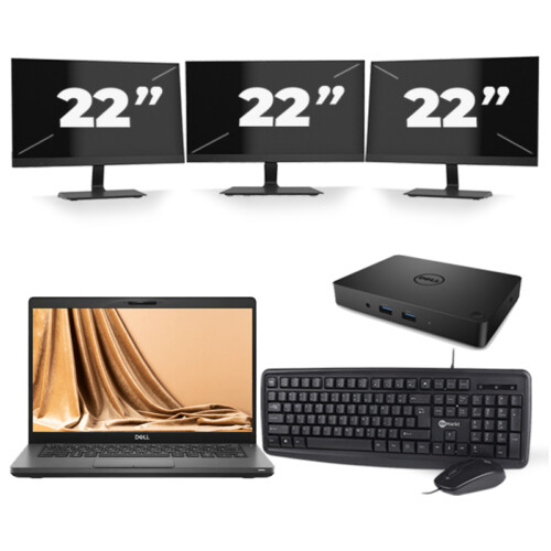 Refurbished Dell Latitude 5401 - Intel Core i5-9e Generatie - 14 inch - 8GB RAM - 256GB SSD - Windows 11 + 3x 22 inch Monitor Tweedehands