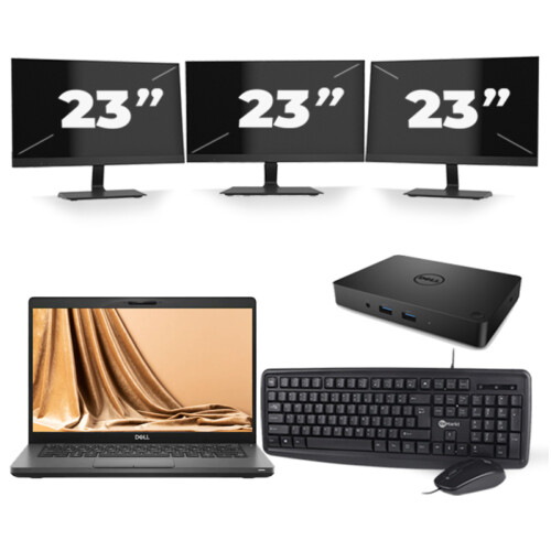 Refurbished Dell Latitude 5401 - Intel Core i5-9e Generatie - 14 inch - 8GB RAM - 256GB SSD - Windows 11 + 3x 23 inch Monitor Tweedehands