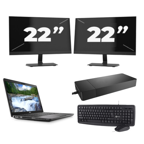 Refurbished Dell Latitude 5401 - Intel Core i7-9e Generatie - 14 inch - 8GB RAM - 256GB SSD - Windows 11 + 2x 22 inch Monitor Tweedehands