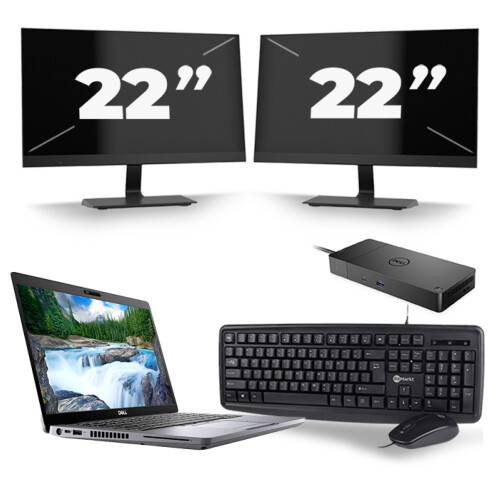 Refurbished Dell Latitude 5410 - Intel Core i5-10e Generatie - 14 inch - 16GB RAM - 256GB SSD - Windows 11 + 2x 22 inch Monitor Tweedehands