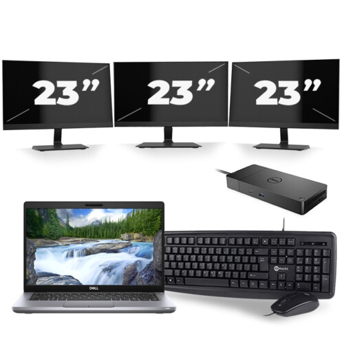 Refurbished Dell Latitude 5411 - Intel Core i5-10e Generatie - 14 inch - 16GB RAM - 256GB SSD - Windows 11 + 3x 23 inch Monitor Tweedehands