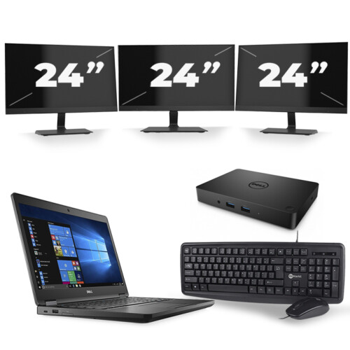 Refurbished Dell Latitude 5480 - Intel Core i3-7e Generatie - 14 inch - 8GB RAM - 256GB SSD - Windows 11 + 3x 24 inch Monitor Tweedehands