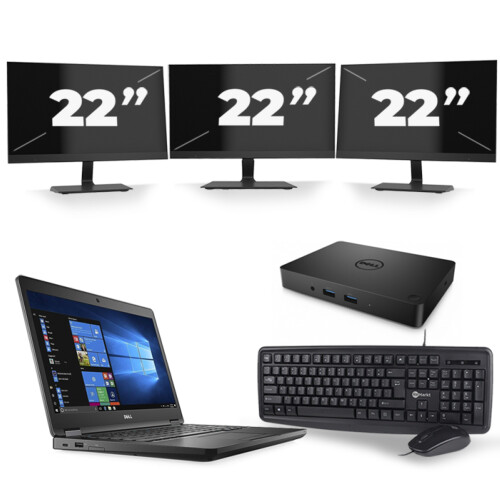 Refurbished Dell Latitude 5480 - Intel Core i3-7e Generatie - 14 inch - 8GB RAM - 256GB SSD - Windows 11 + 3x 22 inch Monitor Tweedehands