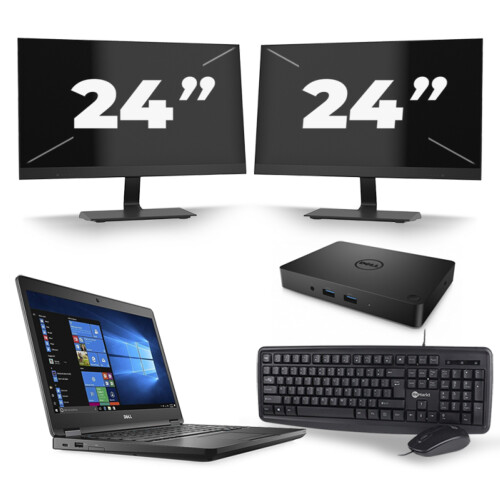 Refurbished Dell Latitude 5480 - Intel Core i5-6e Generatie - 14 inch - 8GB RAM - 256GB SSD - Windows 11 + 2x 24 inch Monitor Tweedehands