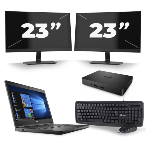 Refurbished Dell Latitude 5480 - Intel Core i5-6e Generatie - 14 inch - 8GB RAM - 256GB SSD - Windows 11 + 2x 23 inch Monitor Tweedehands