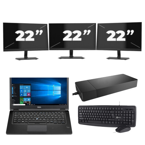Refurbished Dell Latitude 5480 - Intel Core i5-6e Generatie - 14 inch - 8GB RAM - 256GB SSD - Windows 11 + 3x 22 inch Monitor Tweedehands