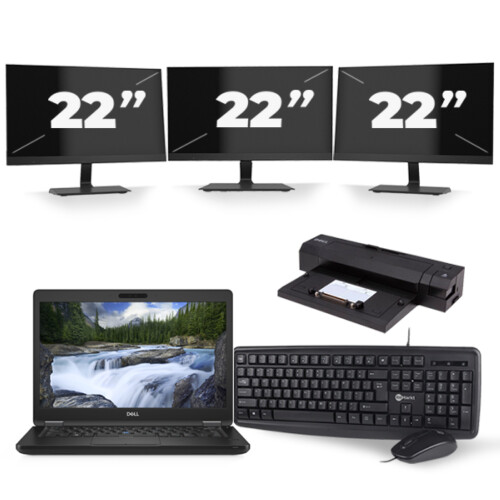 Refurbished Dell Latitude 5491 - Intel Core i5-8e Generatie - 14 inch - 8GB RAM - 256GB SSD - Windows 11 + 3x 22 inch Monitor Tweedehands