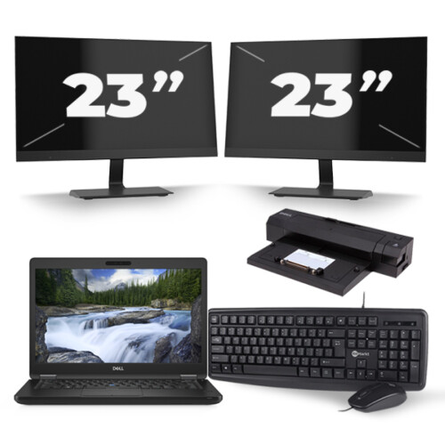 Refurbished Dell Latitude 5491 - Intel Core i7-8e Generatie - 14 inch - 16GB RAM - 256GB SSD - Windows 11 + 2x 23 inch Monitor Tweedehands