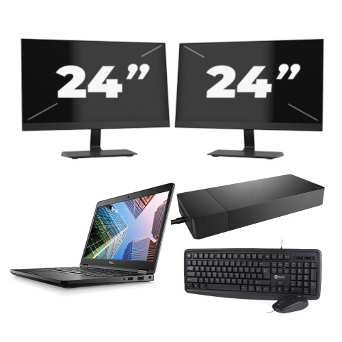 Refurbished Dell Latitude 5491 - Intel Core i7-8e Generatie - 14 inch - 8GB RAM - 256GB SSD - Windows 11 + 2x 24 inch Monitor Tweedehands