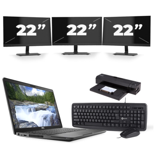 Refurbished Dell Latitude 5500 - Intel Core i5-8e Generatie - 15 inch - 8GB RAM - 256GB SSD - Windows 11 + 3x 22 inch Monitor Tweedehands