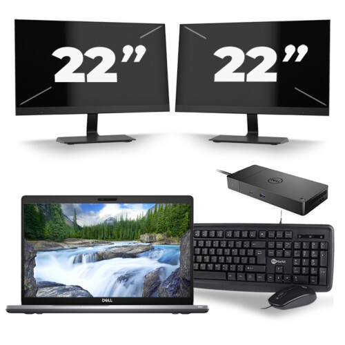 Refurbished Dell Latitude 5510 - Intel Core i5-10e Generatie - 15 inch - 8GB RAM - 256GB SSD - Windows 11 + 2x 22 inch Monitor Tweedehands