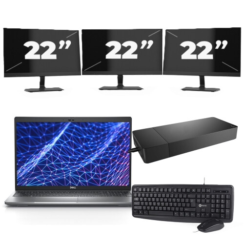 Refurbished Dell Latitude 5530 - Intel Core i3-12e Generatie - 15 inch - 8GB RAM - 256GB SSD - Windows 11 Home + 3x 22 inch Monitor Tweedehands