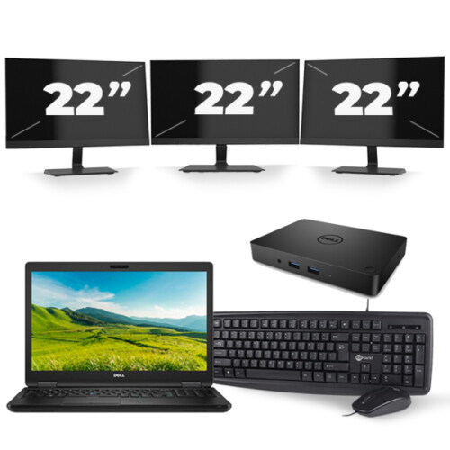 Refurbished Dell Latitude 5580 - Intel Core i5-6e Generatie - 15 inch - 8GB RAM - 256GB SSD - Windows 11 + 3x 22 inch Monitor Tweedehands