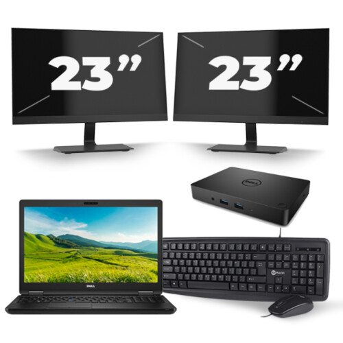 Refurbished Dell Latitude 5580 - Intel Core i5-7e Generatie - 15 inch - 8GB RAM - 256GB SSD - Windows 11 + 2x 23 inch Monitor Tweedehands