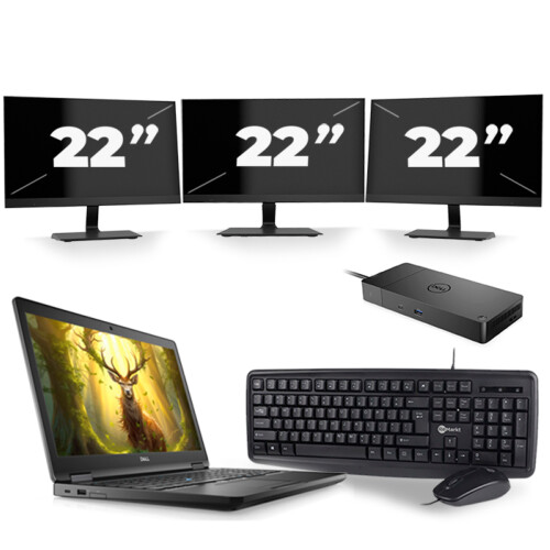 Refurbished Dell Latitude 5591 - Intel Core i5-8e Generatie - 15 inch - 8GB RAM - 256GB SSD - Windows 11 + 3x 22 inch Monitor Tweedehands