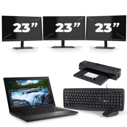 Refurbished Dell Latitude 7280 - Intel Core i5-7e Generatie - 12 inch - 8GB RAM - 256GB SSD - Windows 11 + 3x 23 inch Monitor Tweedehands