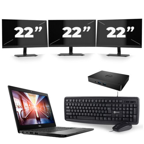 Refurbished Dell Latitude 7290 - Intel Core i5-8e Generatie - 12 inch - 16GB RAM - 256GB SSD - Windows 11 + 3x 22 inch Monitor Tweedehands