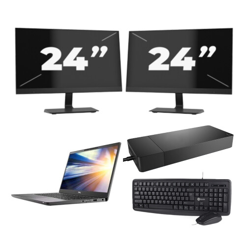 Refurbished Dell Latitude 7300 - Intel Core i5-8e Generatie - 13 inch - 8GB RAM - 256GB SSD - Windows 11 + 2x 24 inch Monitor Tweedehands